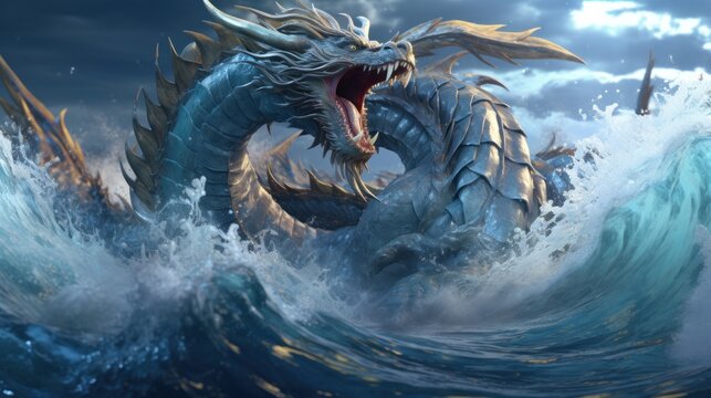 Dragon causing waves in the ocean